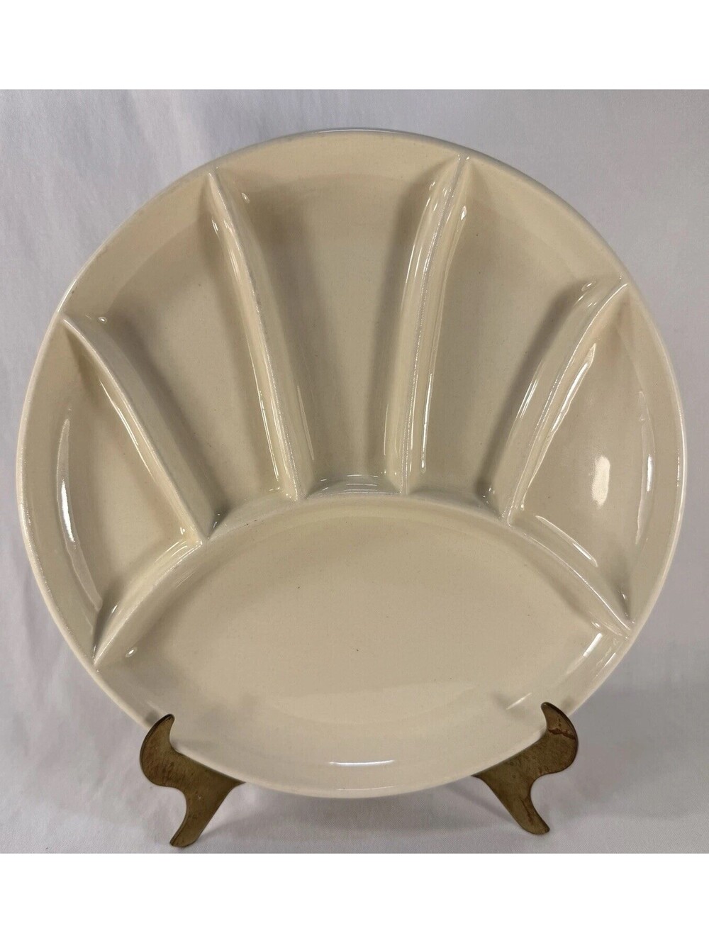 Vintage Set of 4 USA Divided Grill Plates Ivory Ceramic MCM TV Dinner BBQ 9.5”